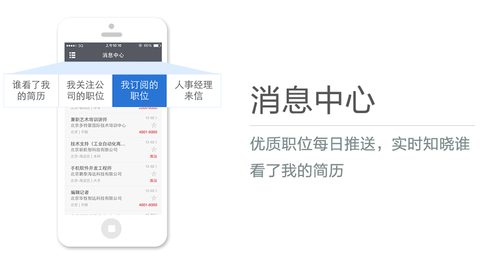 優(yōu)質(zhì)職位每日推送，實時知曉誰看了我的簡歷